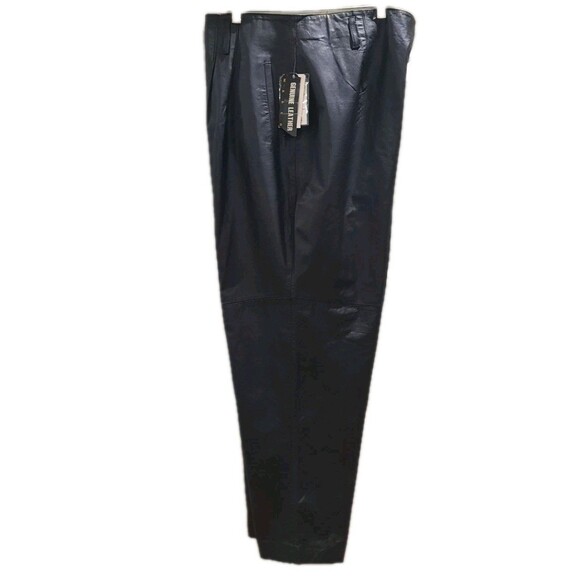 NEW Diana Marco Black Pleated High Waisted Baggy Leather Pants Tapered Leg 24W - Picture 2 of 8